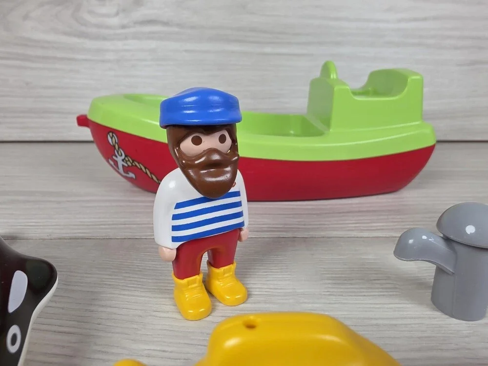 Vtg Playmobil 1.2.3 Sea Life Harbor Boat Orca Fisherman Fish Lot SU4